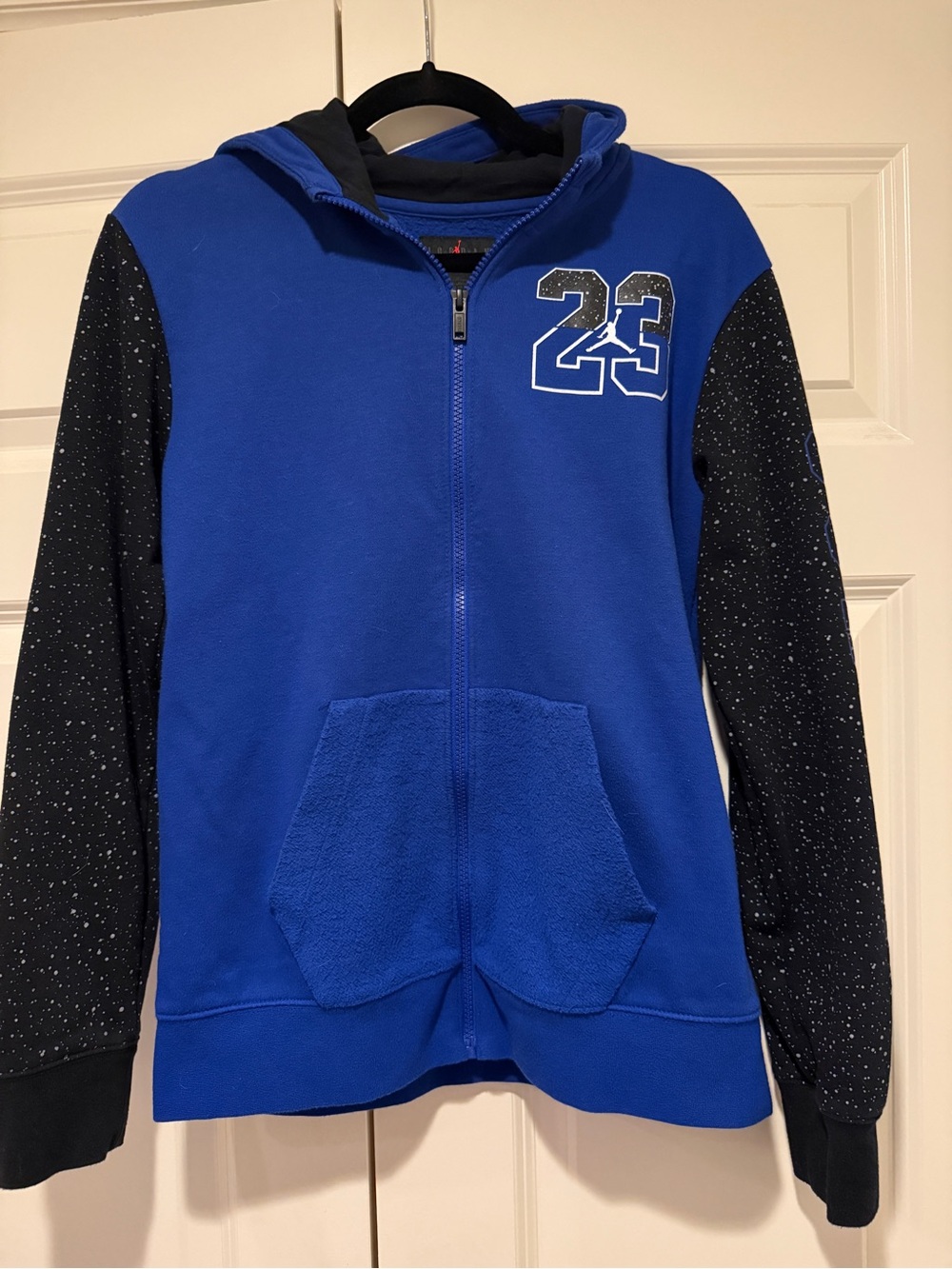 Jordan Royal Blue Hooded Zip-Up Sweatshirt with Black Speckled Sleeves Size XL